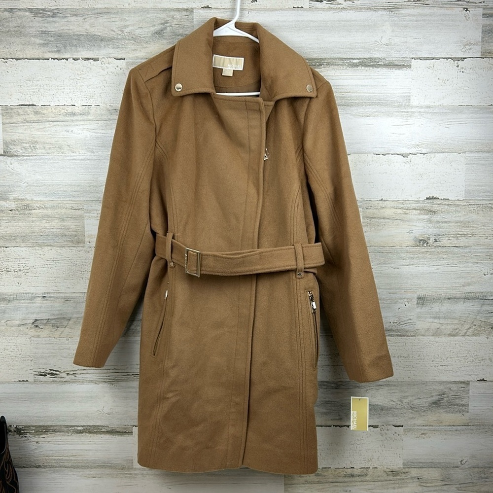 NWT Michael Kors womens extra large camel wool blend winter long coat jacket